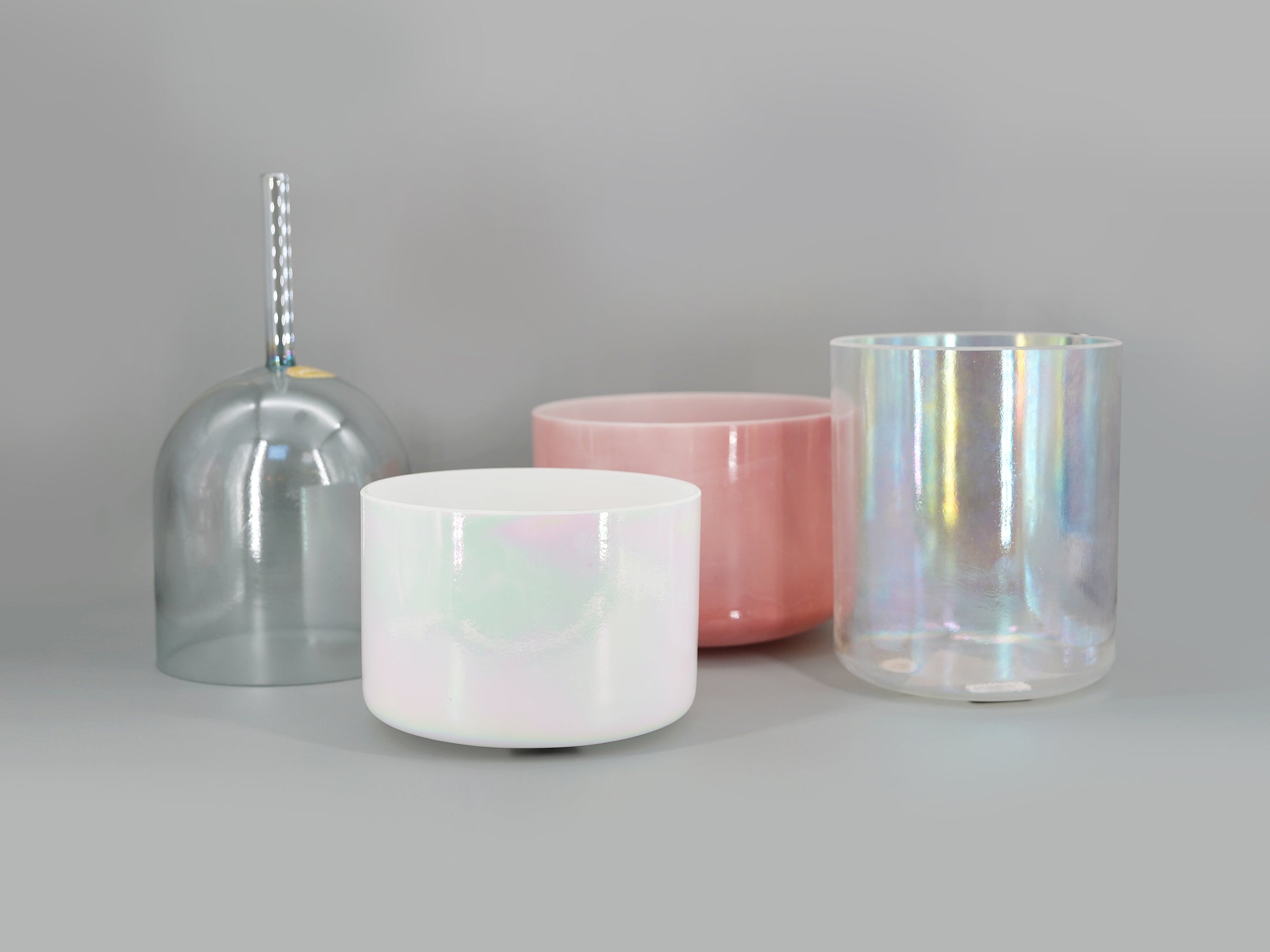 Heart Radiance 4 bowl harmonised set of Alchemy Crystal Tones Quartz Singing Bowl set including Great Heart Practitioner Bowl Mother of Platinum Rose Quartz and Apophyllite and Platinum