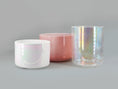 Load image into Gallery viewer, Three crystal sound bowls with iridescent finishes on a gray background

