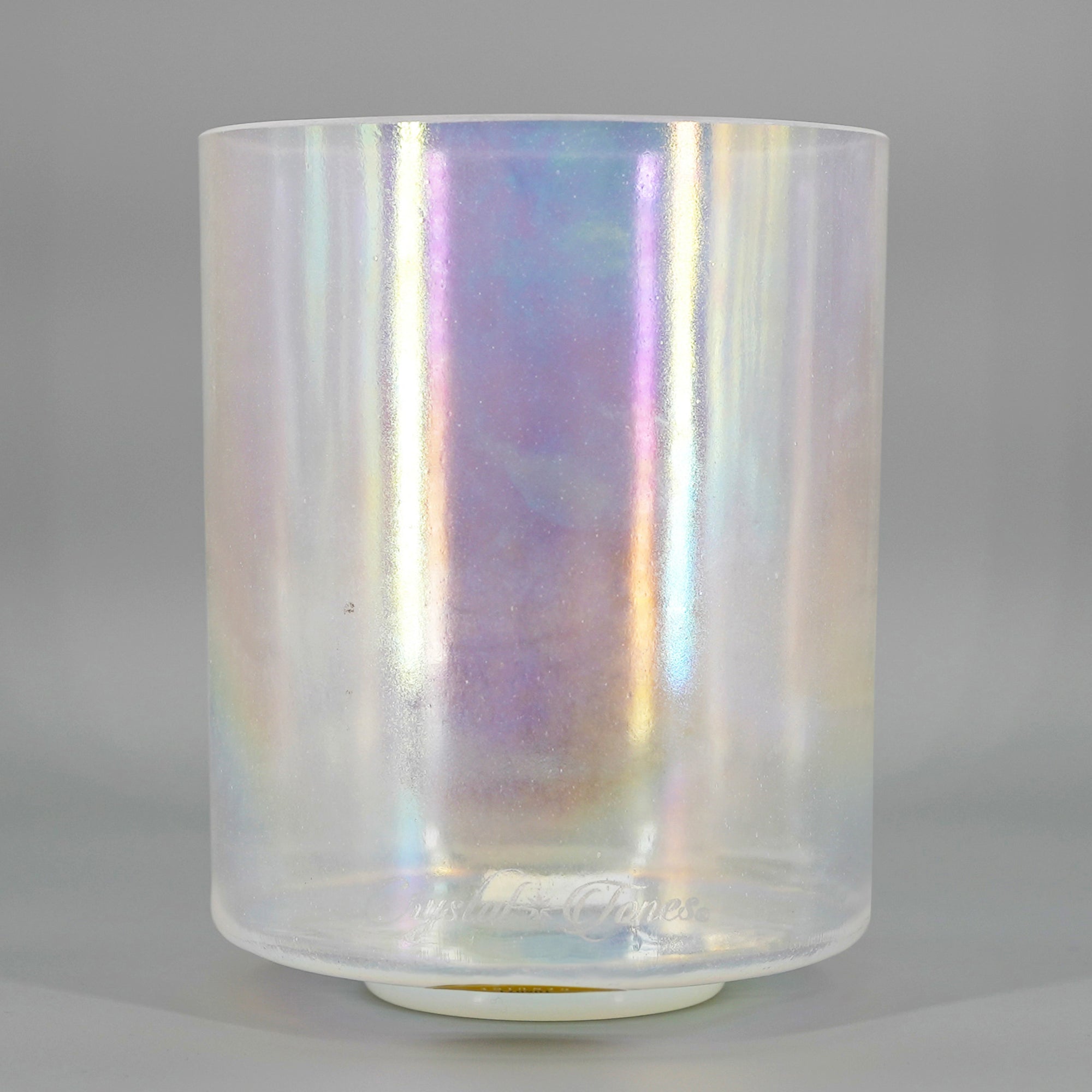 Iridescent Crystal sound bowl on a gray background